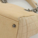 CHANEL Choco Bar Chain Hand Bag Canvas Beige CC Auth bs26212-14
