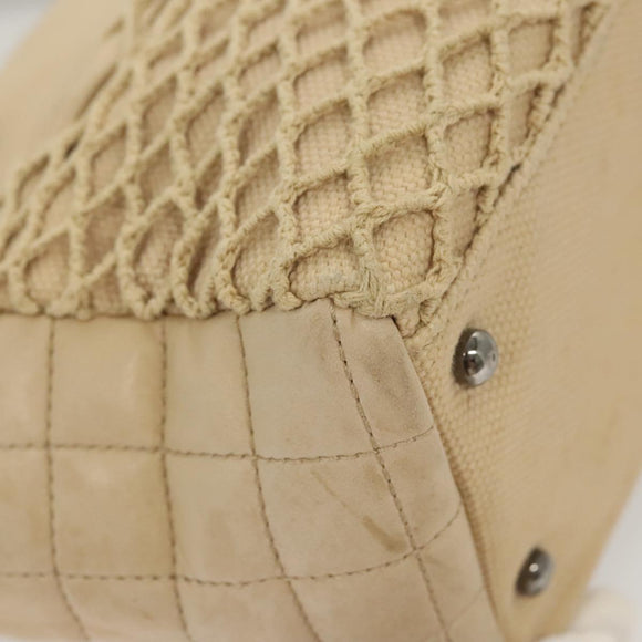 CHANEL Choco Bar Chain Hand Bag Canvas Beige CC Auth bs26212