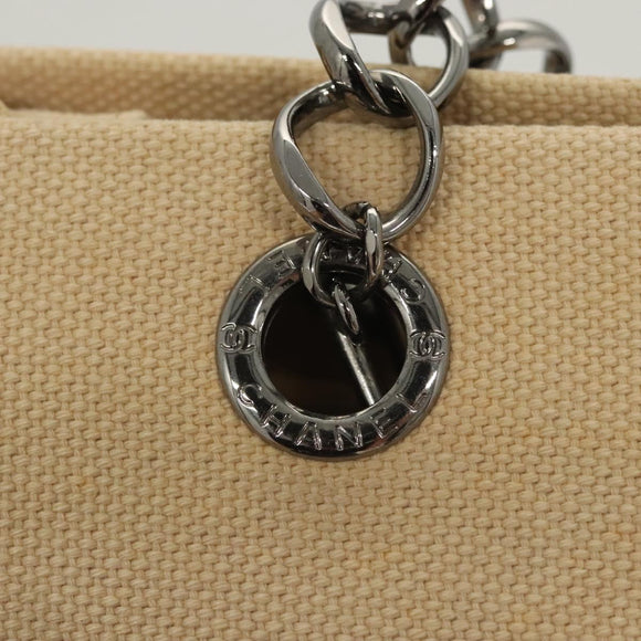 CHANEL Choco Bar Chain Hand Bag Canvas Beige CC Auth bs26212