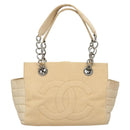 CHANEL Choco Bar Chain Hand Bag Canvas Beige CC Auth bs26212-13