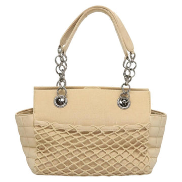 CHANEL Choco Bar Chain Hand Bag Canvas Beige CC Auth bs26212 - 0