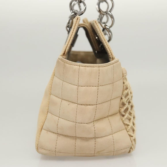 CHANEL Choco Bar Chain Hand Bag Canvas Beige CC Auth bs26212