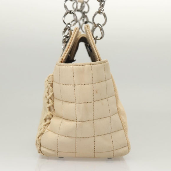 CHANEL Choco Bar Chain Hand Bag Canvas Beige CC Auth bs26212