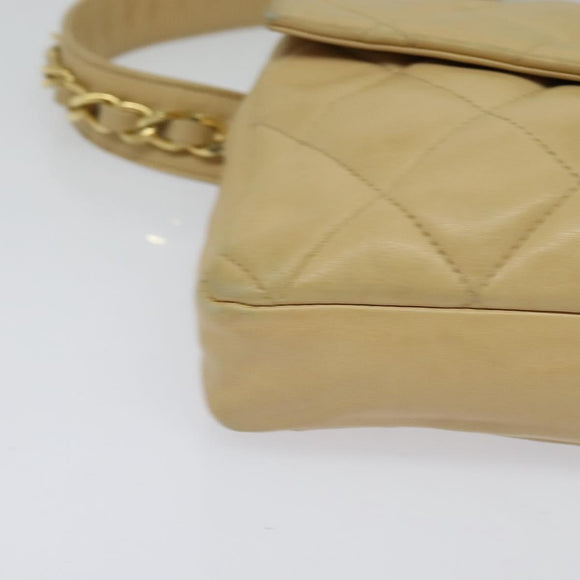 CHANEL Matelasse Chain Waist bag Lamb Skin Beige Gold CC Auth bs26213