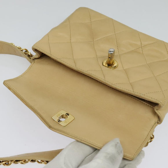 CHANEL Matelasse Chain Waist bag Lamb Skin Beige Gold CC Auth bs26213