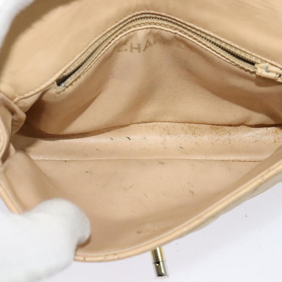CHANEL Matelasse Chain Waist bag Lamb Skin Beige Gold CC Auth bs26213