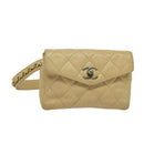 CHANEL Matelasse Chain Waist bag Lamb Skin Beige Gold CC Auth bs26213-1
