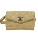 CHANEL Matelasse Chain Waist bag Lamb Skin Beige Gold CC Auth bs26213-13