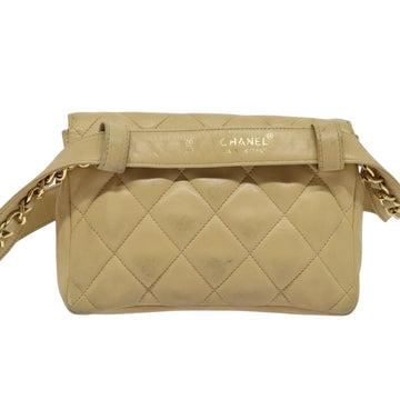 CHANEL Matelasse Chain Waist bag Lamb Skin Beige Gold CC Auth bs26213 - 0