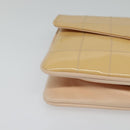 CHANEL Choco Bar Chain Shoulder Bag Patent leather Beige Silver CC Auth bs26215-14