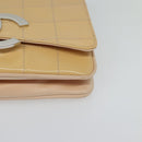CHANEL Choco Bar Chain Shoulder Bag Patent leather Beige Silver CC Auth bs26215-15