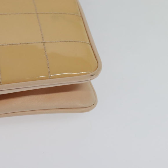 CHANEL Choco Bar Chain Shoulder Bag Patent leather Beige Silver CC Auth bs26215