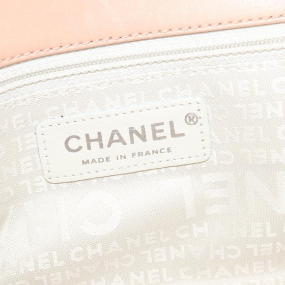 CHANEL Choco Bar Chain Shoulder Bag Patent leather Beige Silver CC Auth bs26215