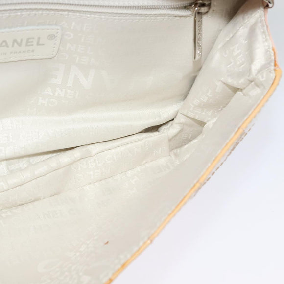 CHANEL Choco Bar Chain Shoulder Bag Patent leather Beige Silver CC Auth bs26215