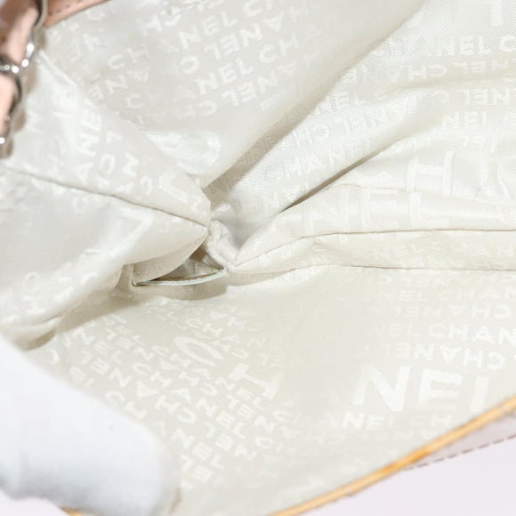 CHANEL Choco Bar Chain Shoulder Bag Patent leather Beige Silver CC Auth bs26215