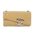 CHANEL Choco Bar Chain Shoulder Bag Patent leather Beige Silver CC Auth bs26215-13