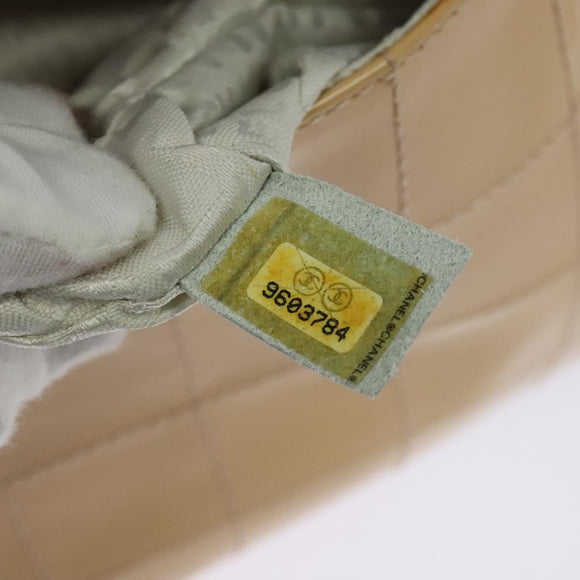 CHANEL Choco Bar Chain Shoulder Bag Patent leather Beige Silver CC Auth bs26215