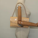 CHANEL Choco Bar Chain Shoulder Bag Patent leather Beige Silver CC Auth bs26215-22
