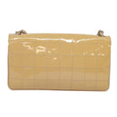 CHANEL Choco Bar Chain Shoulder Bag Patent leather Beige Silver CC Auth bs26215-2