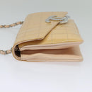 CHANEL Choco Bar Chain Shoulder Bag Patent leather Beige Silver CC Auth bs26215-3