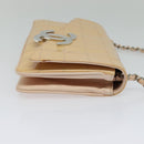 CHANEL Choco Bar Chain Shoulder Bag Patent leather Beige Silver CC Auth bs26215-4