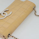 CHANEL Choco Bar Chain Shoulder Bag Patent leather Beige Silver CC Auth bs26215-6
