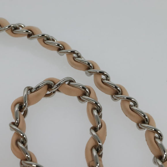 CHANEL Choco Bar Chain Shoulder Bag Patent leather Beige Silver CC Auth bs26215