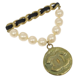 CHANEL Brooch metal Gold Tone CC Auth bs26226