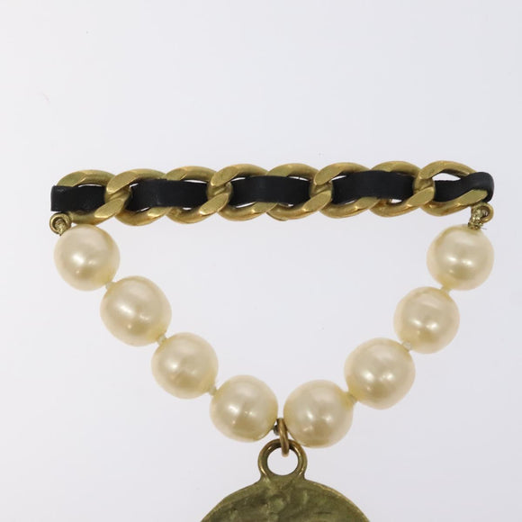 CHANEL Brooch metal Gold Tone CC Auth bs26226