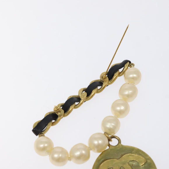 CHANEL Brooch metal Gold Tone CC Auth bs26226