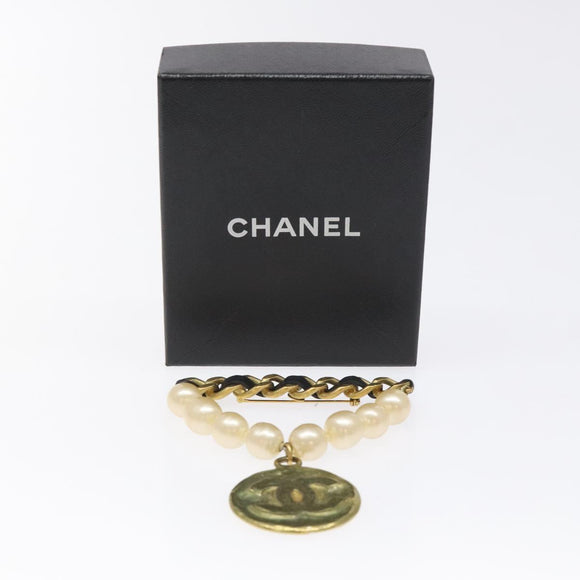 CHANEL Brooch metal Gold Tone CC Auth bs26226