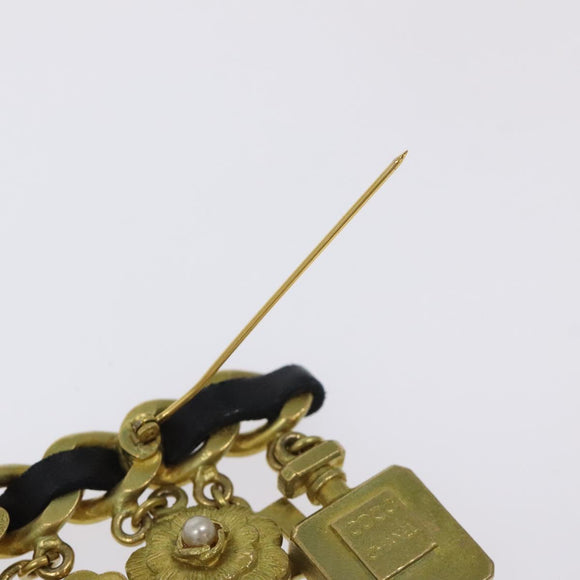 CHANEL Brooch metal Gold Tone CC Auth bs26227