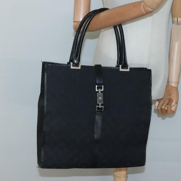 GUCCI GG Canvas Jackie Tote Bag Black Silver 002 1064 1669 Auth bs26232