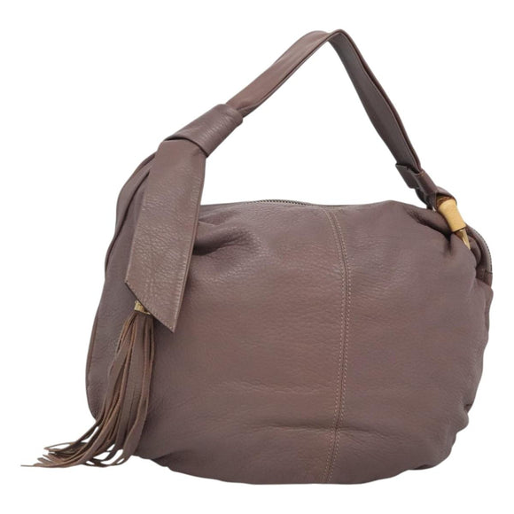 GUCCI Bamboo Shoulder Bag Leather Purple Gold 232930 Auth bs26233