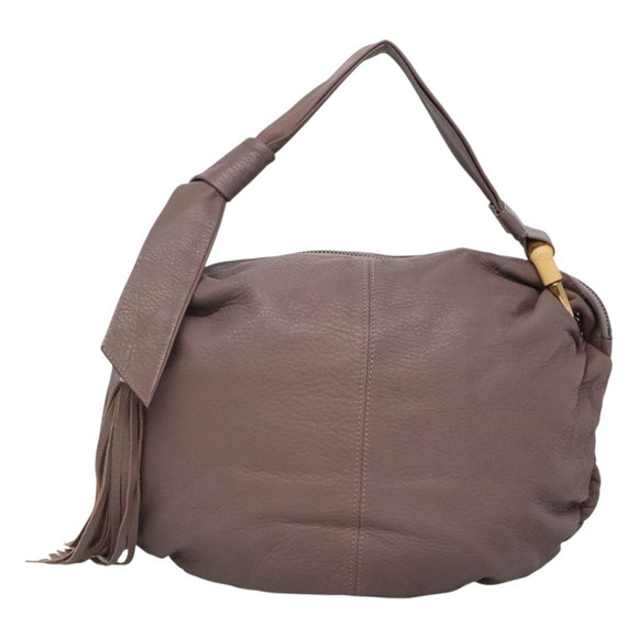 GUCCI Bamboo Shoulder Bag Leather Purple Gold 232930 Auth bs26233