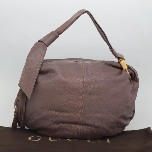GUCCI Bamboo Shoulder Bag Leather Purple Gold 232930 Auth bs26233