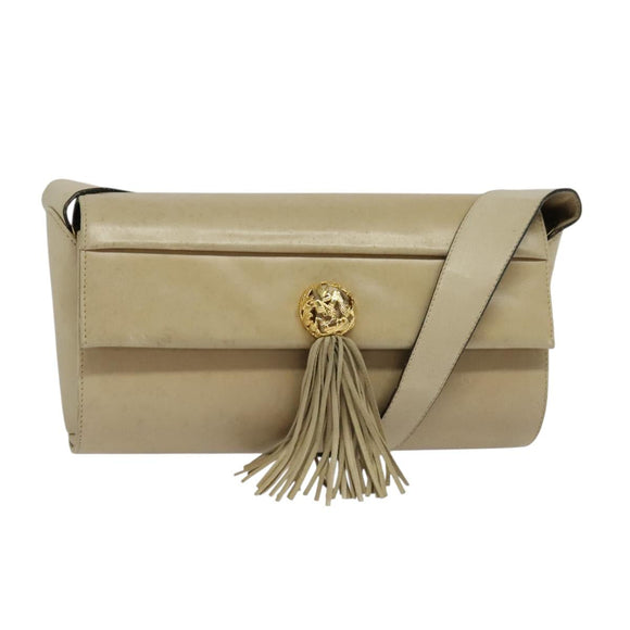 Salvatore Ferragamo Shoulder Bag Leather Beige Gold Auth bs26247