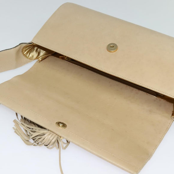 Salvatore Ferragamo Shoulder Bag Leather Beige Gold Auth bs26247