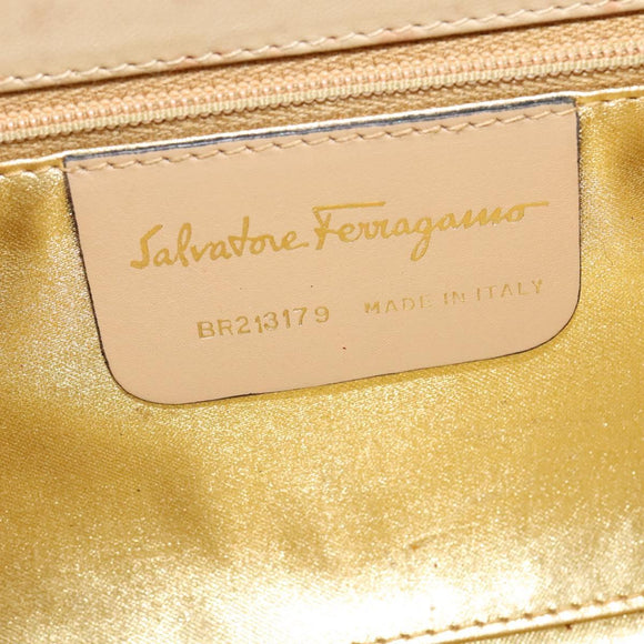 Salvatore Ferragamo Shoulder Bag Leather Beige Gold Auth bs26247