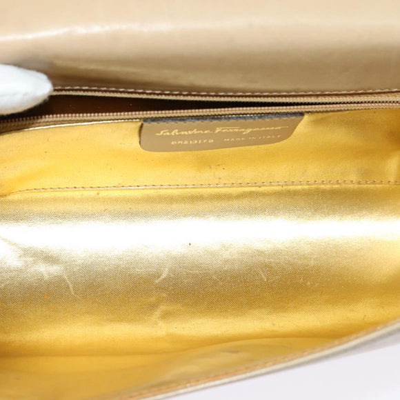 Salvatore Ferragamo Shoulder Bag Leather Beige Gold Auth bs26247