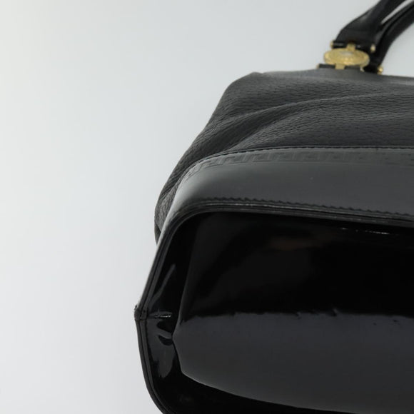 VERSACE Hand Bag Leather Black Gold Auth bs26249