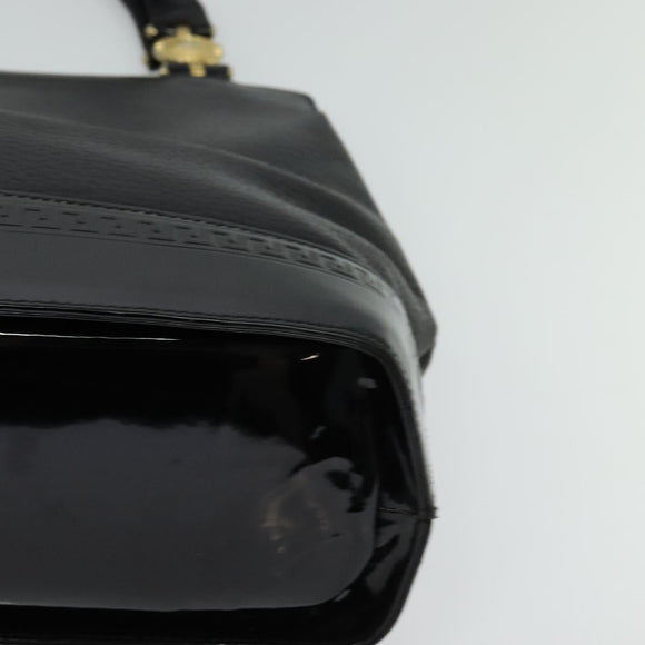 VERSACE Hand Bag Leather Black Gold Auth bs26249