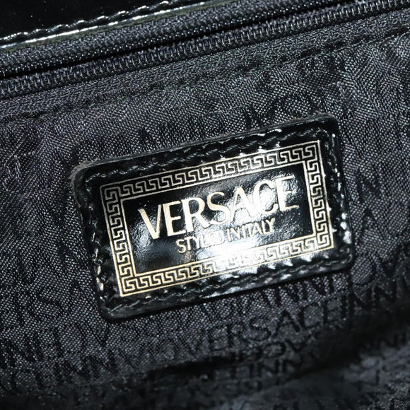 VERSACE Hand Bag Leather Black Gold Auth bs26249
