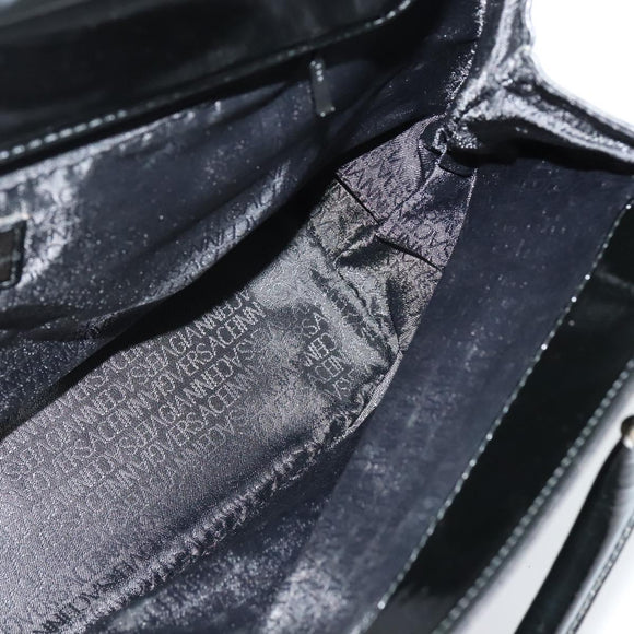 VERSACE Hand Bag Leather Black Gold Auth bs26249