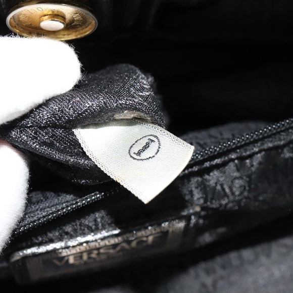VERSACE Hand Bag Leather Black Gold Auth bs26249