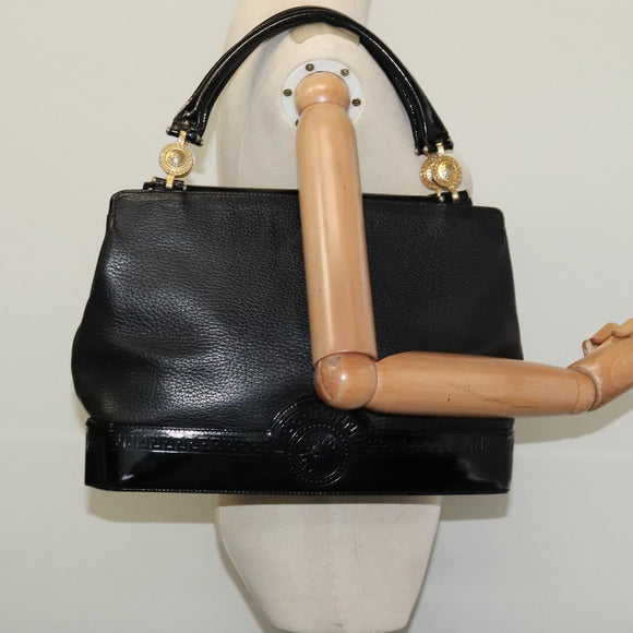 VERSACE Hand Bag Leather Black Gold Auth bs26249