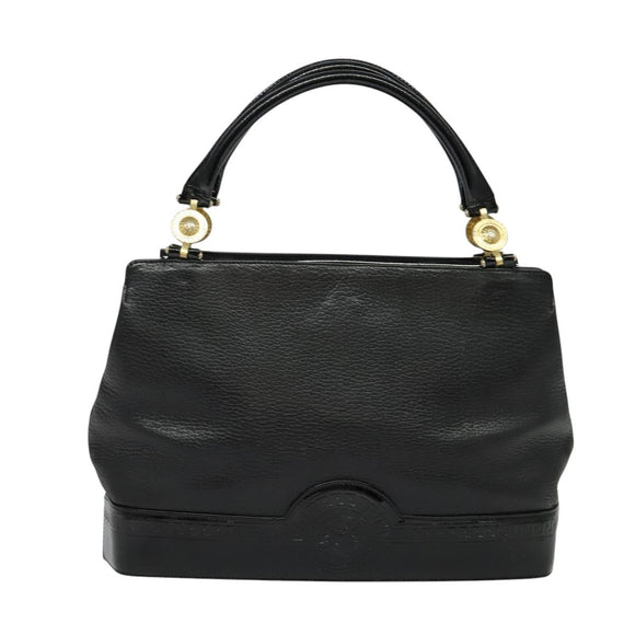 VERSACE Hand Bag Leather Black Gold Auth bs26249