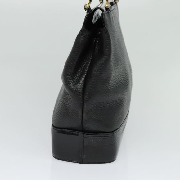 VERSACE Hand Bag Leather Black Gold Auth bs26249