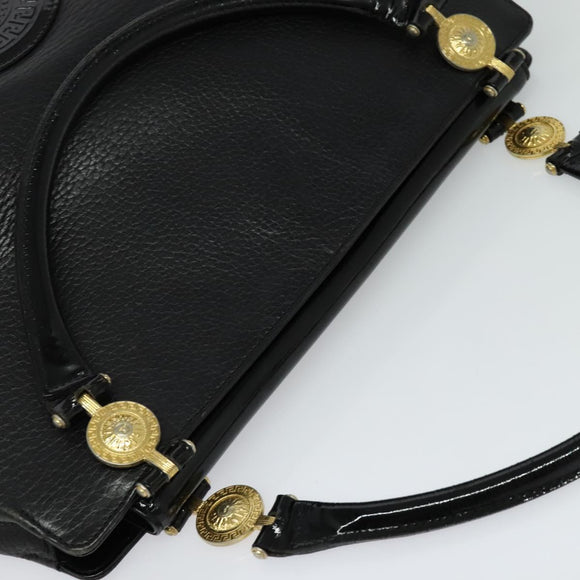 VERSACE Hand Bag Leather Black Gold Auth bs26249
