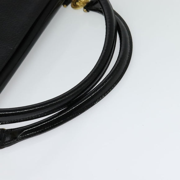 VERSACE Hand Bag Leather Black Gold Auth bs26249